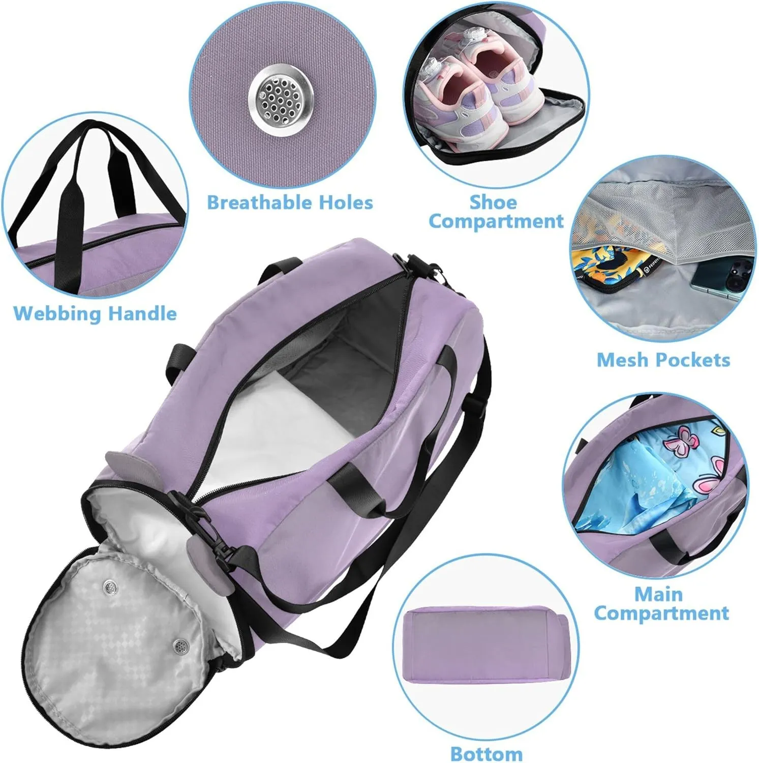 Carry on Duffel for Boys Toddler Weekender Bags Girls Tote Duffle Bags Travel Shoe Compartment Taupe Mauve Gradient Ombre