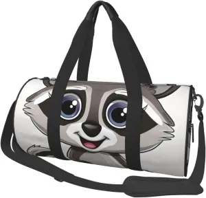 Cartoon cute raccoon art Printed Sports Gym Bag for Men Women Foldable Duffel Bag Carry On Weekender Bag for Travel Sports