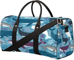 Cartoon Marine Aquatic Grass Whale Travel Duffel Bag, Foldable Sport Gym Tote Bag, Waterproof Weekender Overnight Bag with Shoulder Strap, Carry On Luggage Handbag for Men and Women