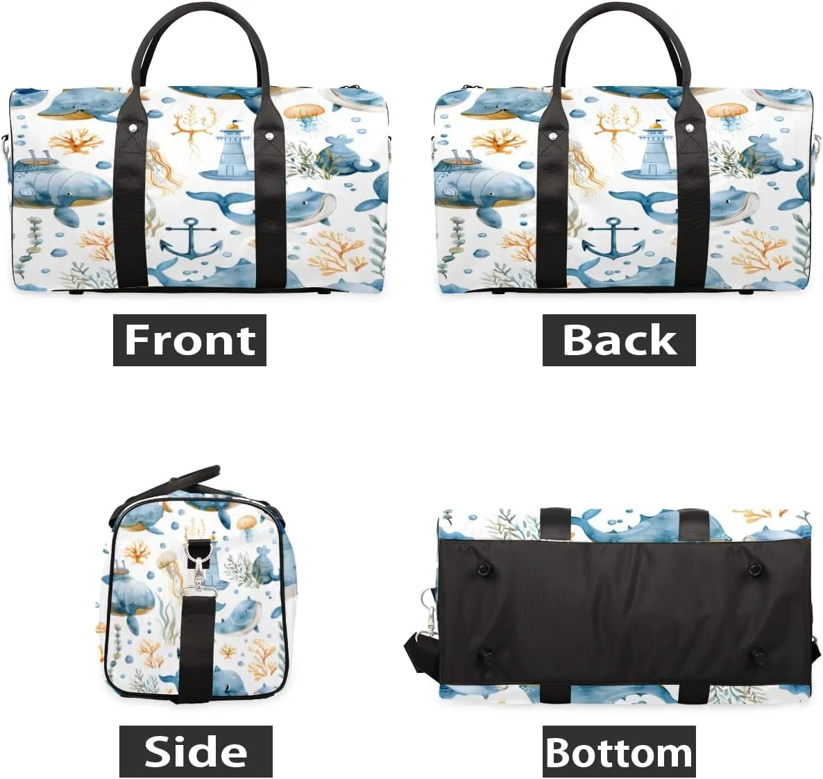 Cartoon Whale Travel Duffle Bag, Sports Gym Bags for Women Men, Carry On Weekender Overnight Bag, Sea Ocean Fish Workout Hospital Airplane Trips Bag