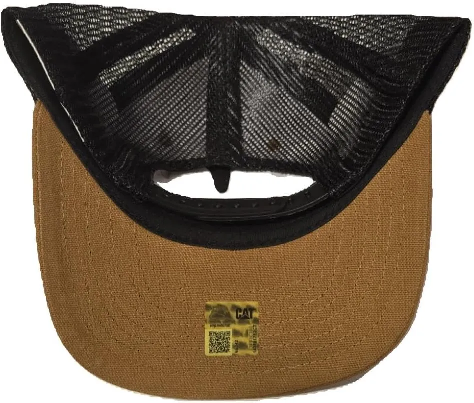Caterpillar Equipment Washed Brown Canvas w/Black Trucker Snapback Mesh hat
