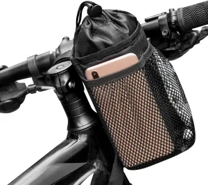 Caudblor Bike Water Bottle Holder Bag for Kid Adult, Insulated Bicycle Coffee Cup Holders with Phone Storage, Black Handlebar Drink/Beverage Container for Walker/Cruiser/Exercise/Mountain Bike