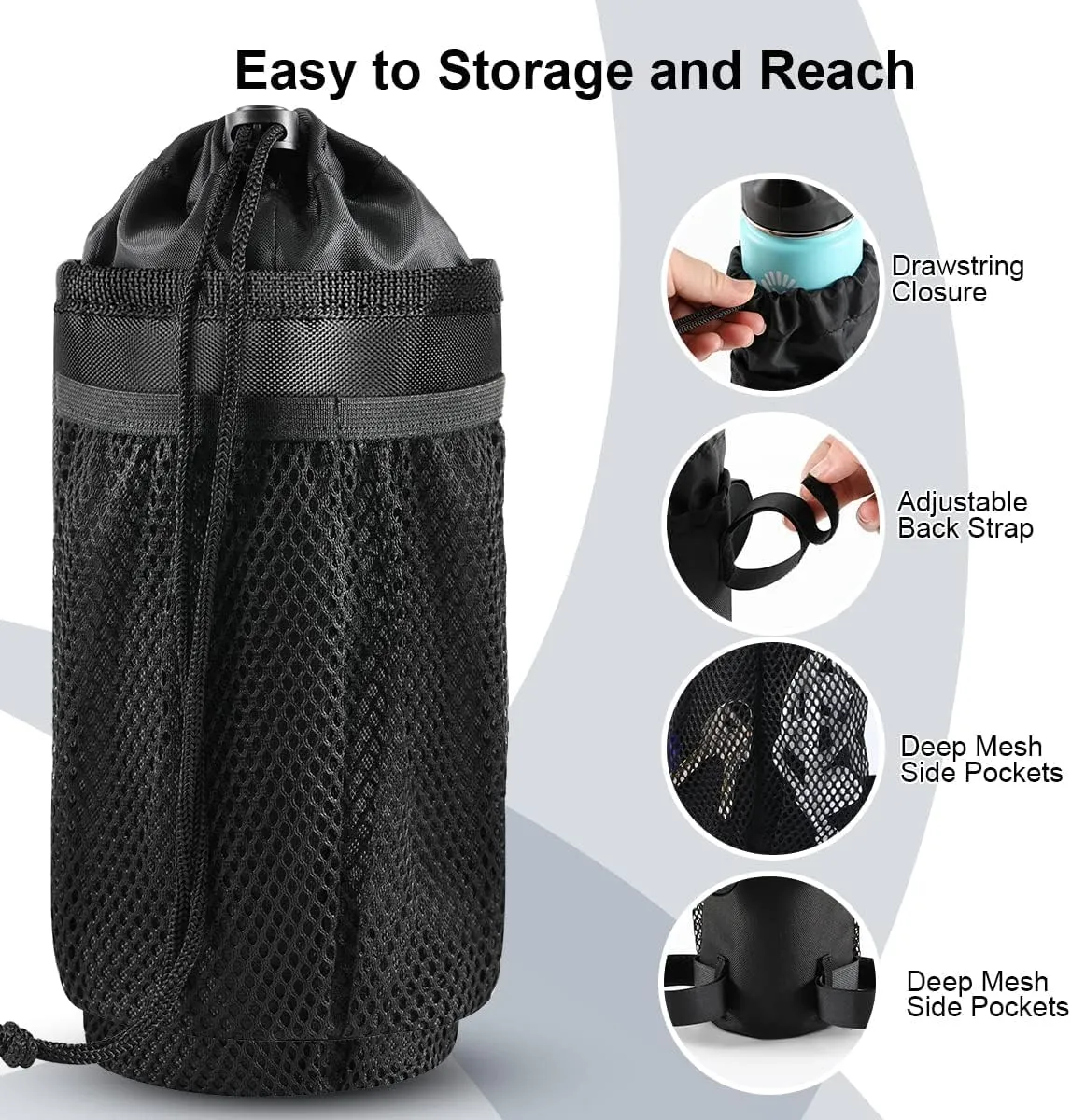 Caudblor Bike Water Bottle Holder Bag for Kid Adult, Insulated Bicycle Coffee Cup Holders with Phone Storage, Black Handlebar Drink/Beverage Container for Walker/Cruiser/Exercise/Mountain Bike