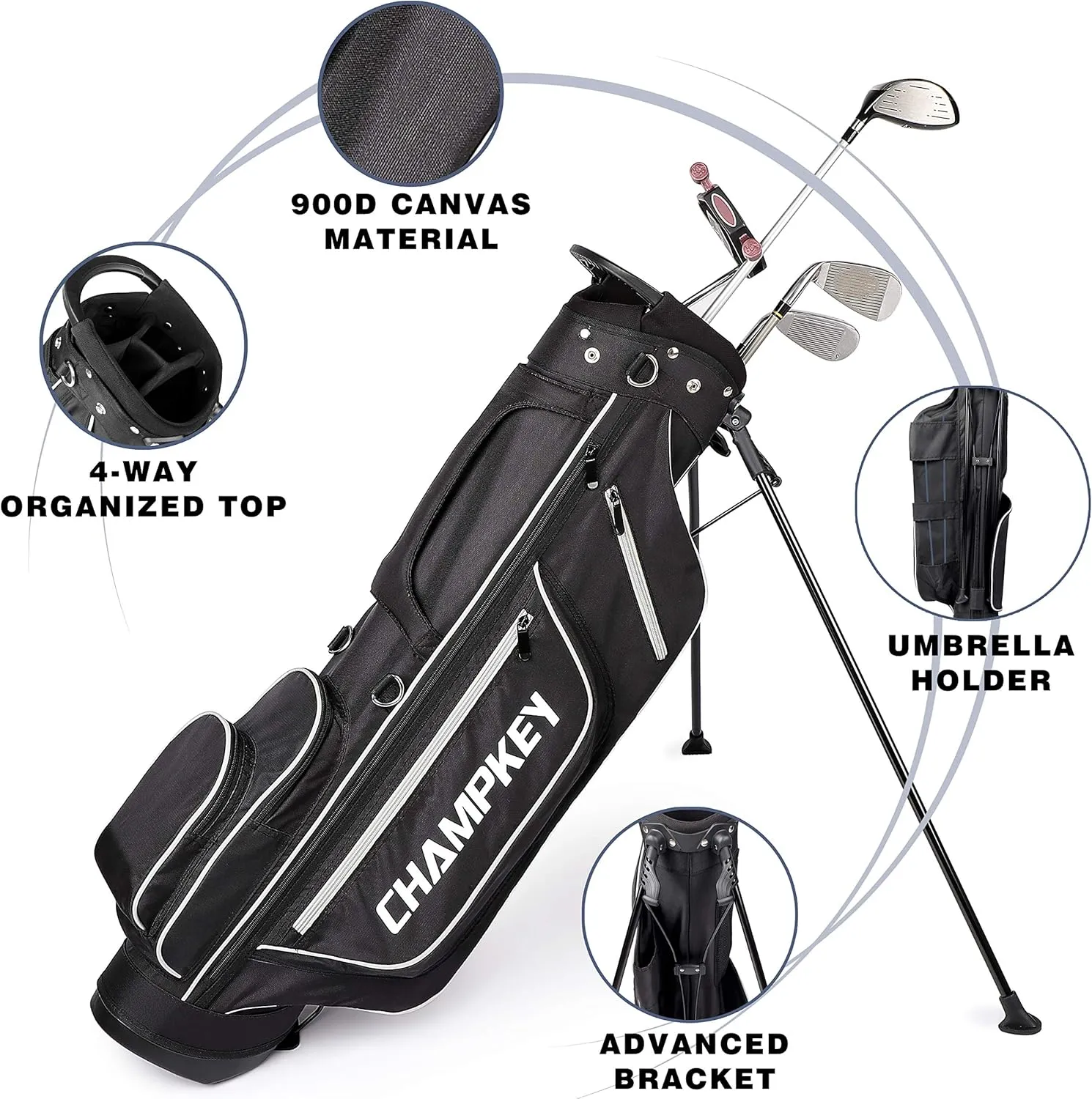 CHAMPKEY Lightweight Golf Stand Bag | Professional Pitch Golf Bag Ideal for The Driving Range, Par 3 and Executive Courses