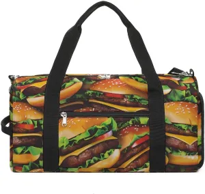 Cheeseburgers Hamburgers Funny Gym Bag Travel Tote Bag Duffel Bag with Shoe Compartment for Weekender Sports Vacation