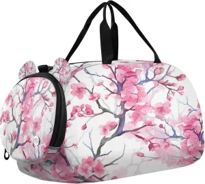 Cherry Blossom Kids Overnight Sports Duffel Bags with Shoe Compartment & Wet Pocket Travel Sport Gym Bag for Girls Boys