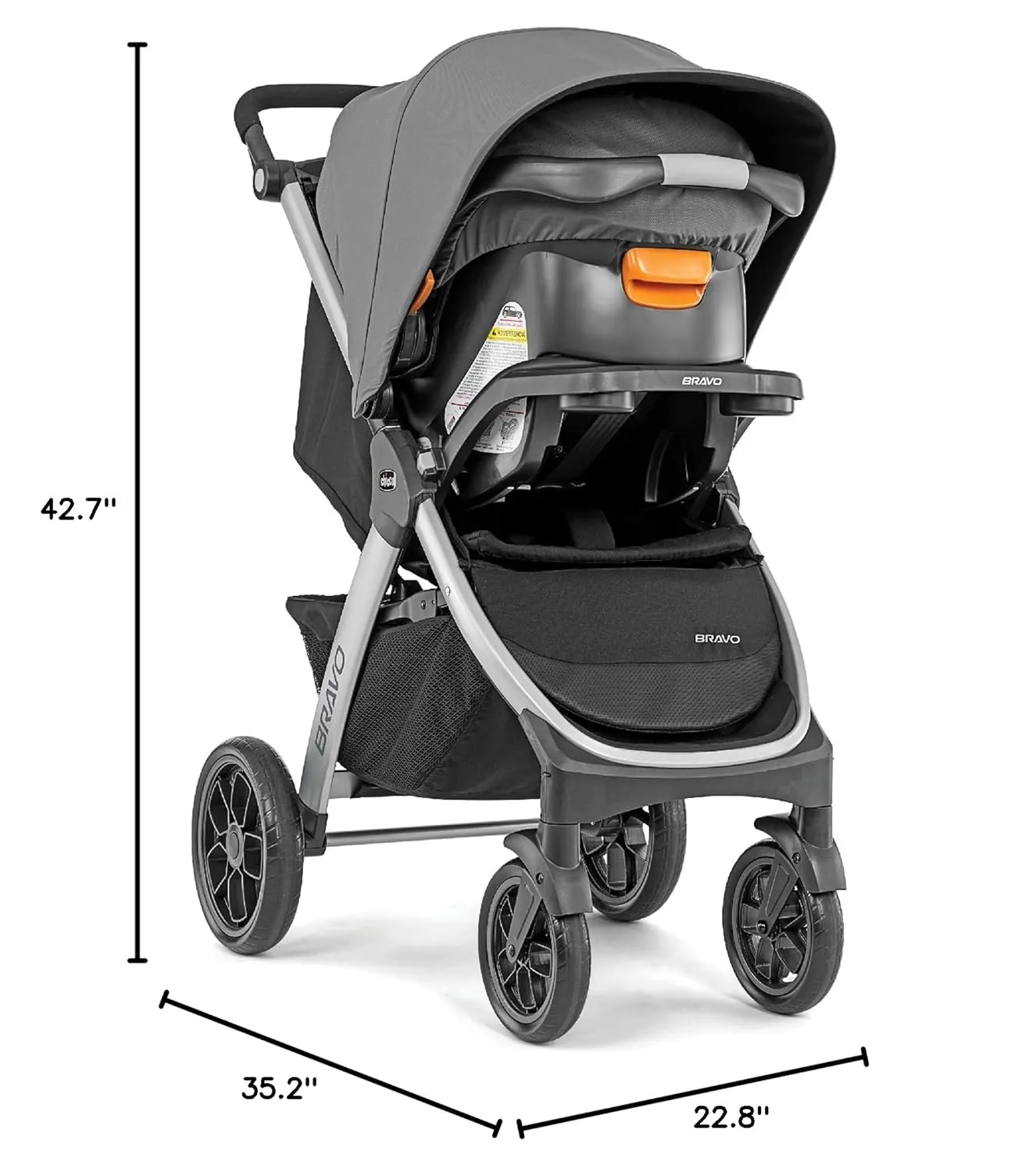Chicco Bravo 3-in-1 Trio Travel System, Quick-Fold Stroller with KeyFit 30 Infant Car Seat and base | Camden/Black