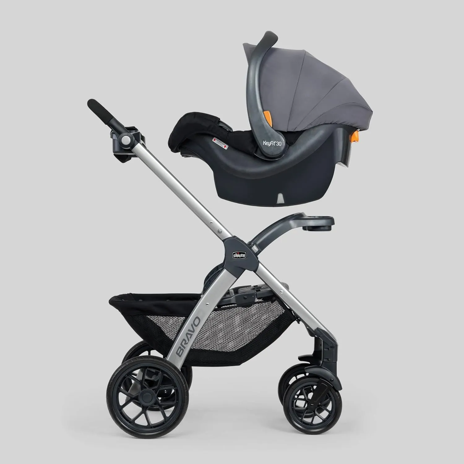 Chicco Bravo 3-in-1 Trio Travel System, Quick-Fold Stroller with KeyFit 30 Infant Car Seat and base | Camden/Black