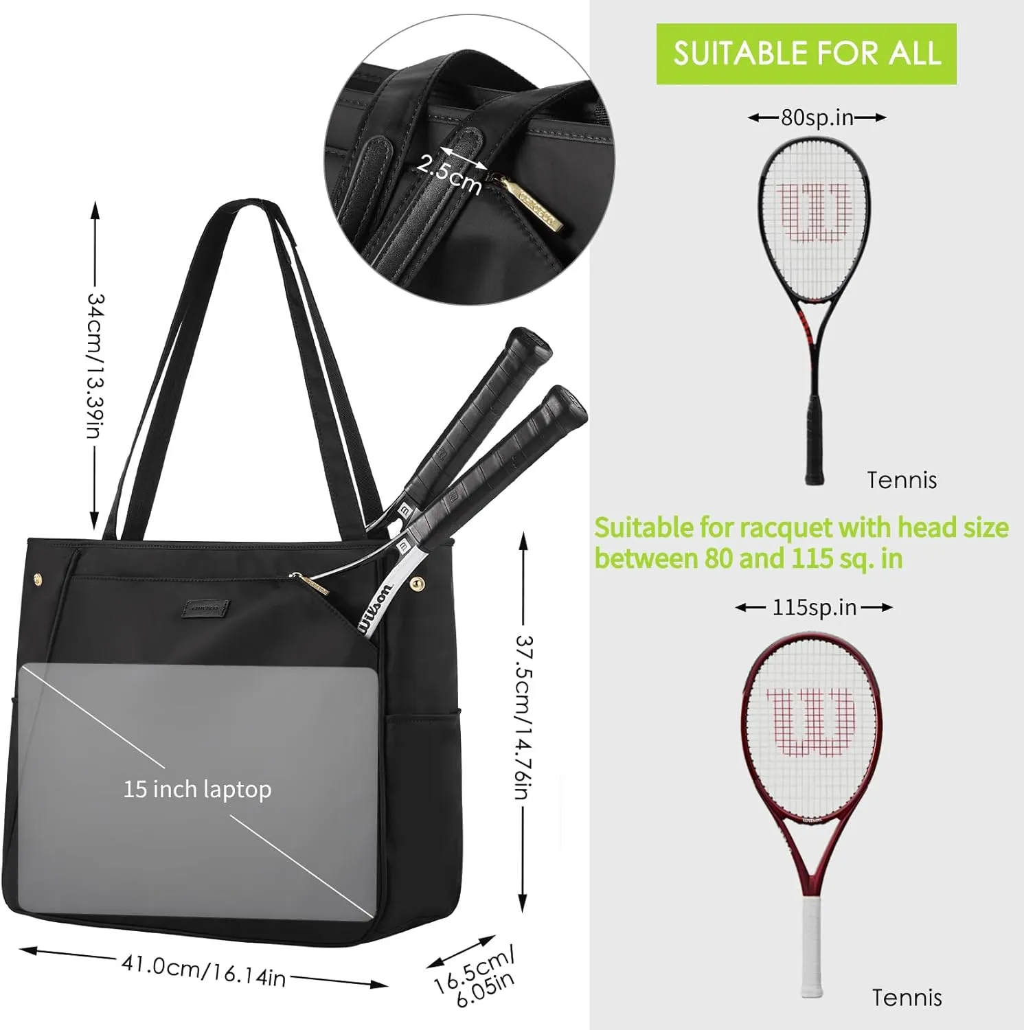 CHICECO Tennis Tote Bag for Women, Large Tennis Racket Bag, tennis bag 2 rackets,Pickleball Bag,Padel Bag