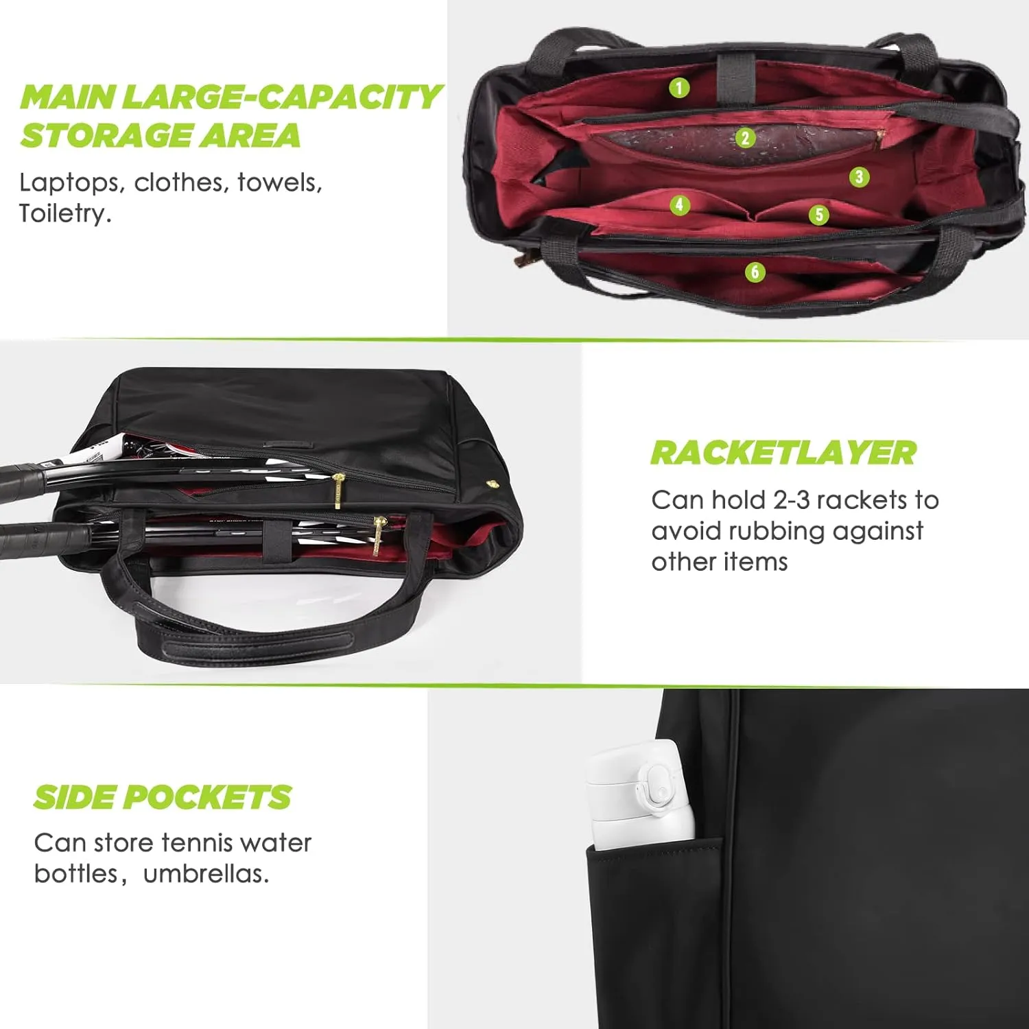 CHICECO Tennis Tote Bag for Women, Large Tennis Racket Bag, tennis bag 2 rackets,Pickleball Bag,Padel Bag