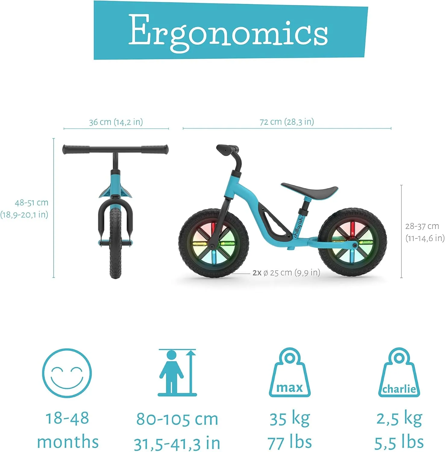 Chillafish Charlie Toddler Balance Bike, Lightweight 10-Inch Bike for Boys & Girls 2 to 4 Years Old, Adjustable Seat, Carry Handle & No-Puncture Tires
