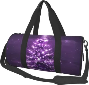 Christmas Purple Tree Printed Sports Gym Bag for Men Women Foldable Duffel Bag Carry On Weekender Bag for Travel Sports