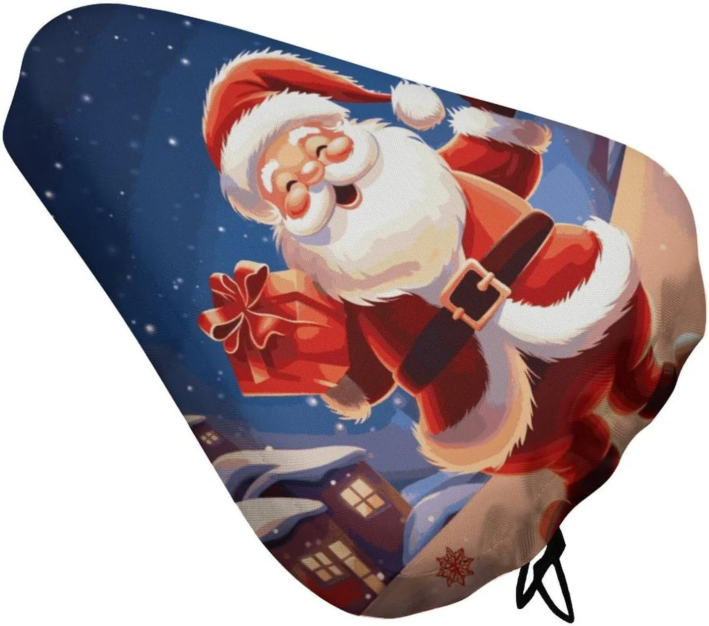 Christmas Santa Claus Bike Seat Cover Water-Repellent Exercise Bike Seat Cushion Bicycle Saddle Cover with Drawstring Rain Snow Dust Covers for City Mountain Road Biking