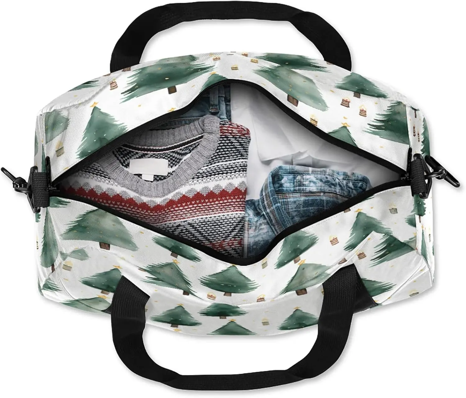 Christmas Tree Pattern Kids Duffel Bag Lightweight Waterproof Sports Gym Bag with Front Zipper Pocket Foldable Weekender Overnight Bag for School Practice Gymnastic Ballet