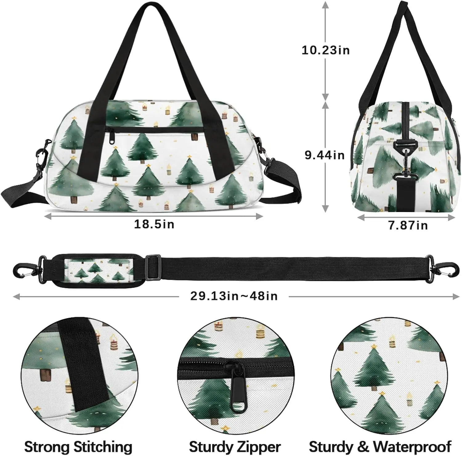 Christmas Tree Pattern Kids Duffel Bag Lightweight Waterproof Sports Gym Bag with Front Zipper Pocket Foldable Weekender Overnight Bag for School Practice Gymnastic Ballet