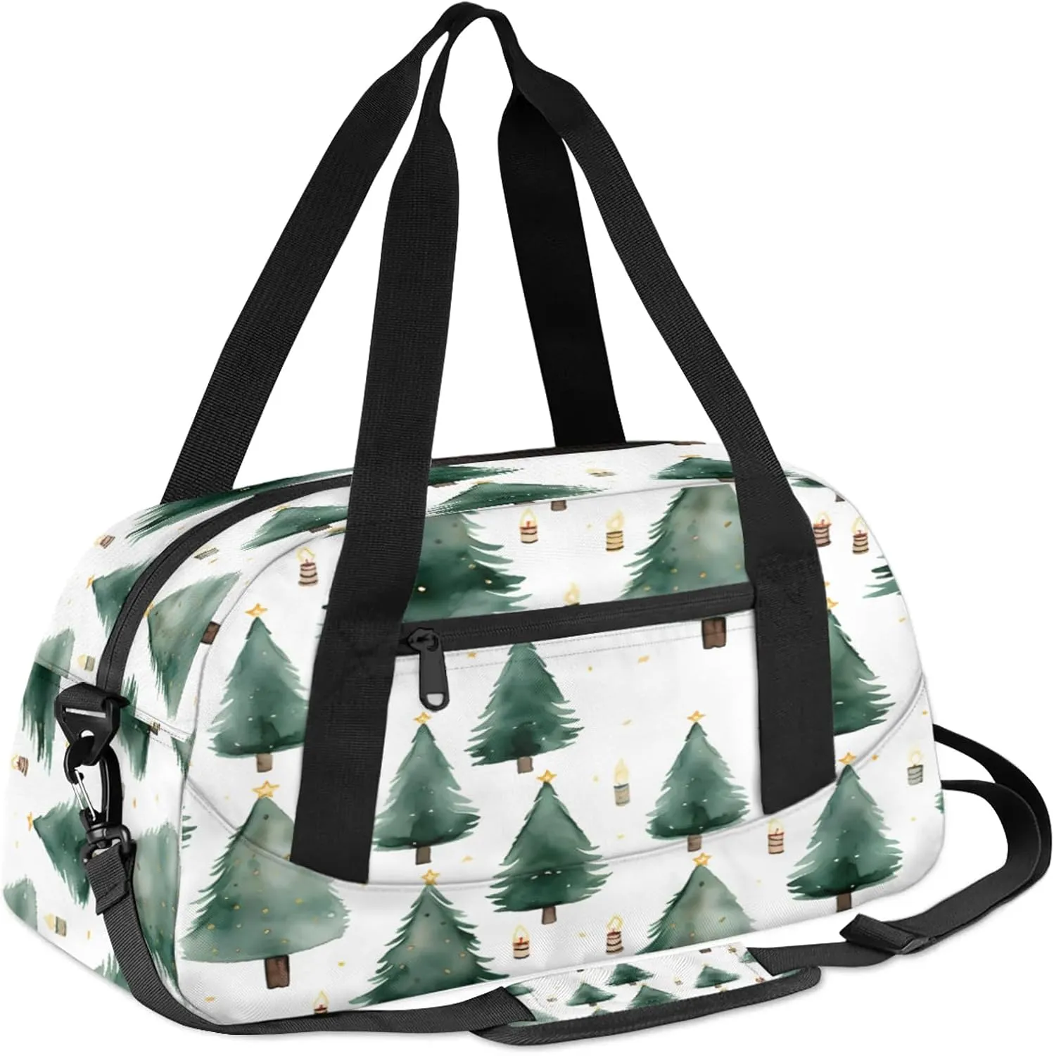 Christmas Tree Pattern Kids Duffel Bag Lightweight Waterproof Sports Gym Bag with Front Zipper Pocket Foldable Weekender Overnight Bag for School Practice Gymnastic Ballet