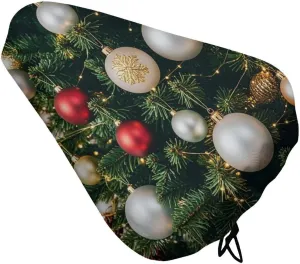Christmas Tree with Colorful Balls Bike Seat Cover Water-Repellent Exercise Bike Seat Cushion Bicycle Saddle Cover with Drawstring Rain Snow Dust Covers for City Mountain Road Biking
