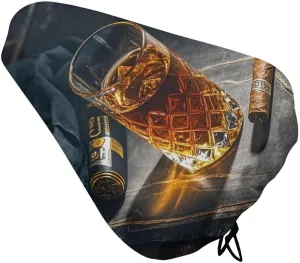 Cigar & Whiskey Bike Seat Cover Water-Repellent Exercise Bike Seat Cushion Bicycle Saddle Cover with Drawstring Rain Snow Dust Covers for City Mountain Road Biking