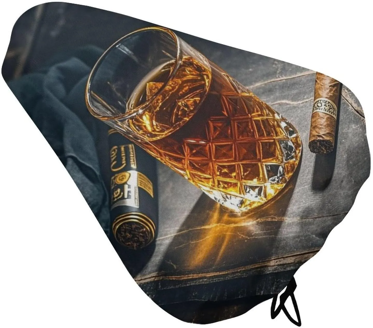 Cigar & Whiskey Bike Seat Cover Water-Repellent Exercise Bike Seat Cushion Bicycle Saddle Cover with Drawstring Rain Snow Dust Covers for City Mountain Road Biking