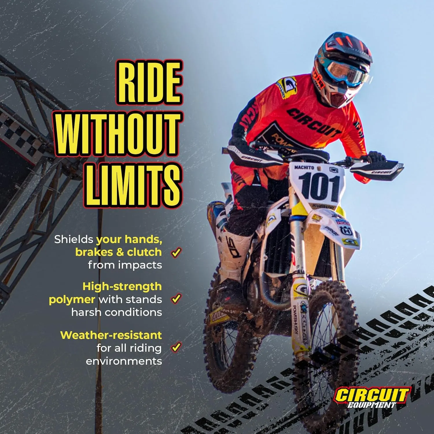 Circuit Equipment - Dakar Universal Motorcycle Handguards - Durable, Weather-Resistant Nylon Brackets - Enhanced Control and Protection - Green Carbon Texture
