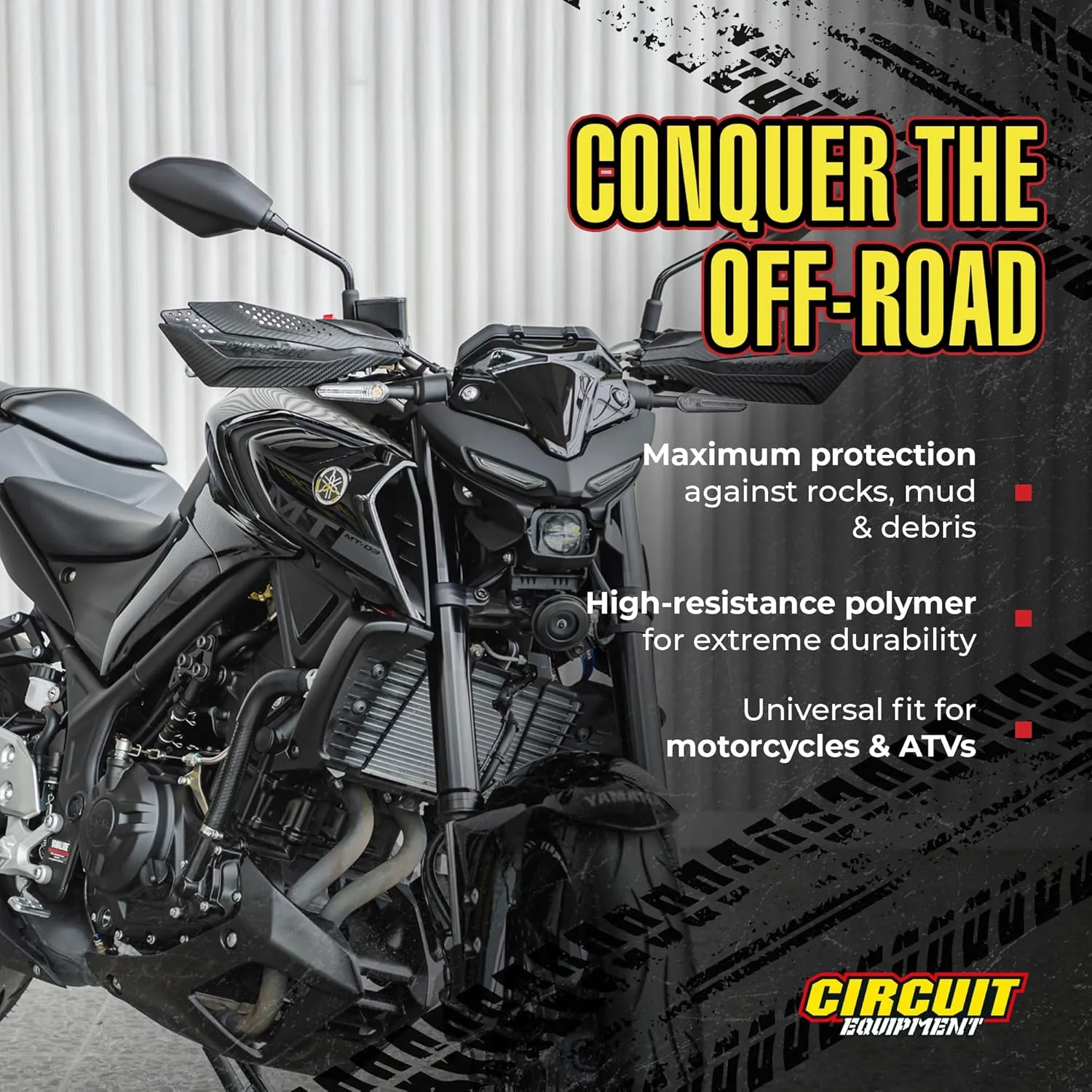 Circuit Equipment - Dakar Universal Motorcycle Handguards - Durable, Weather-Resistant Nylon Brackets - Enhanced Control and Protection - Green Carbon Texture