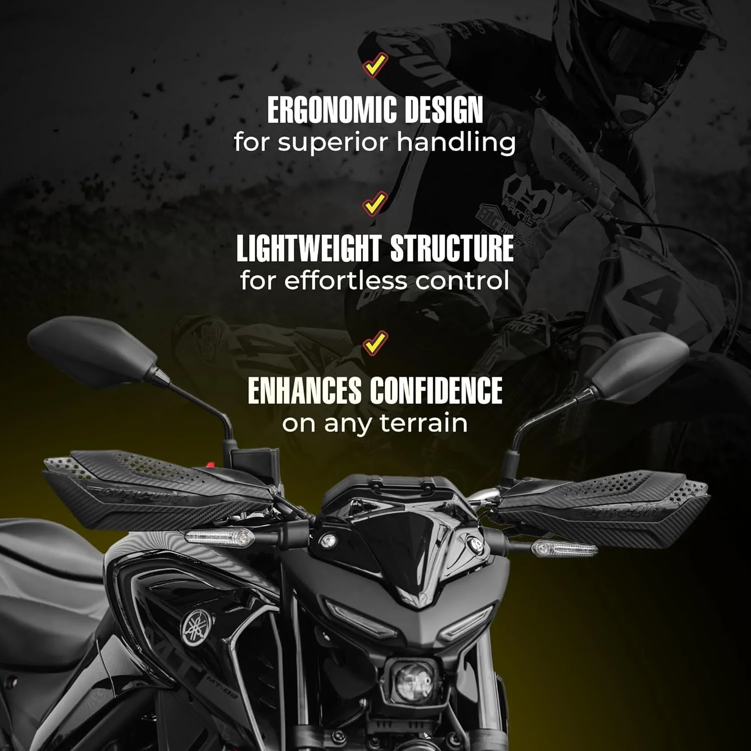 Circuit Equipment - Dakar Universal Motorcycle Handguards - Durable, Weather-Resistant Nylon Brackets - Enhanced Control and Protection - Green Carbon Texture