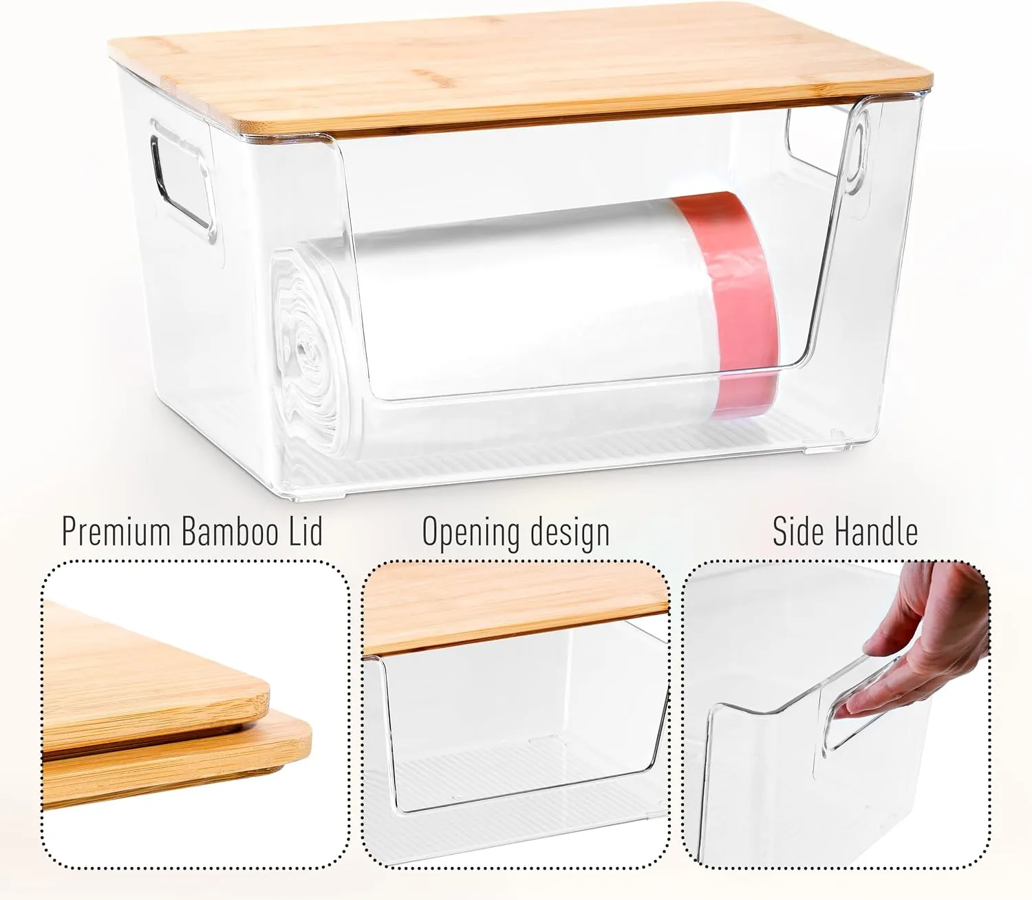 Citylife 2-Pack Extra Large Trash Bag Holders with Bamboo Tops and Handles, Laundry Room Organization and Storage for Home, Kitchen, Under-Sink Garbage Bag Dispenser