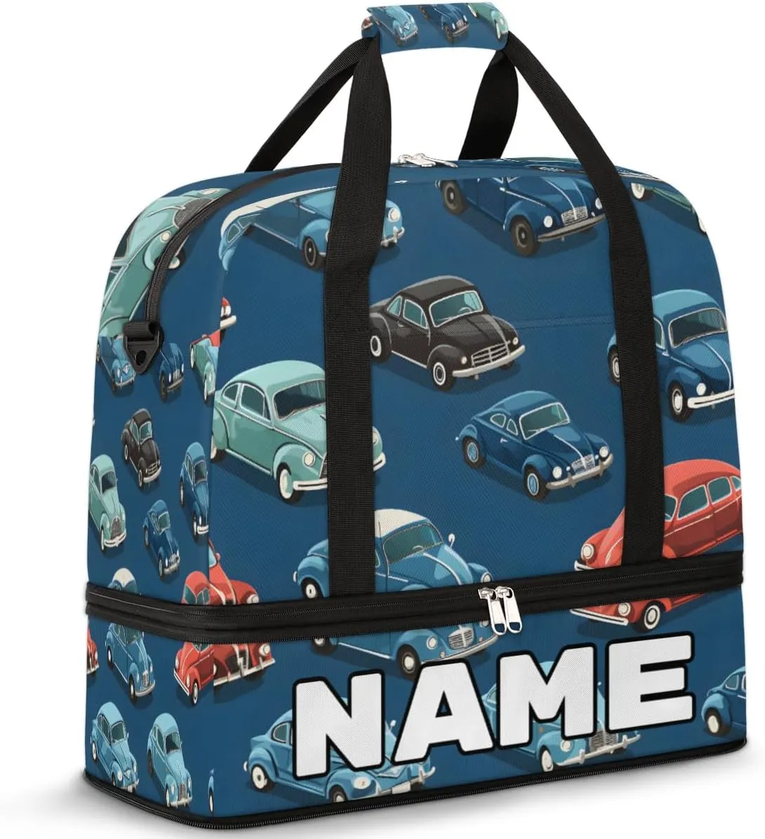 Classic Car Custom Foldable Duffle Bag with Shoes Compartment Personalized Large Capacity Waterproof Travel Weekender Bag Overnight Bag for Sports Gym
