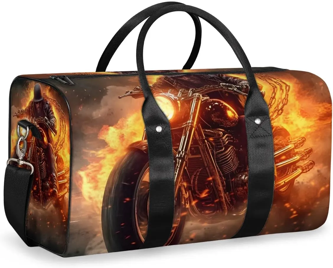 Classic Motorcycle Travel Duffel Bag for Women Men Waterproof Foldable Overnight Weekender Bag Large Capacity Sports Gym Bag