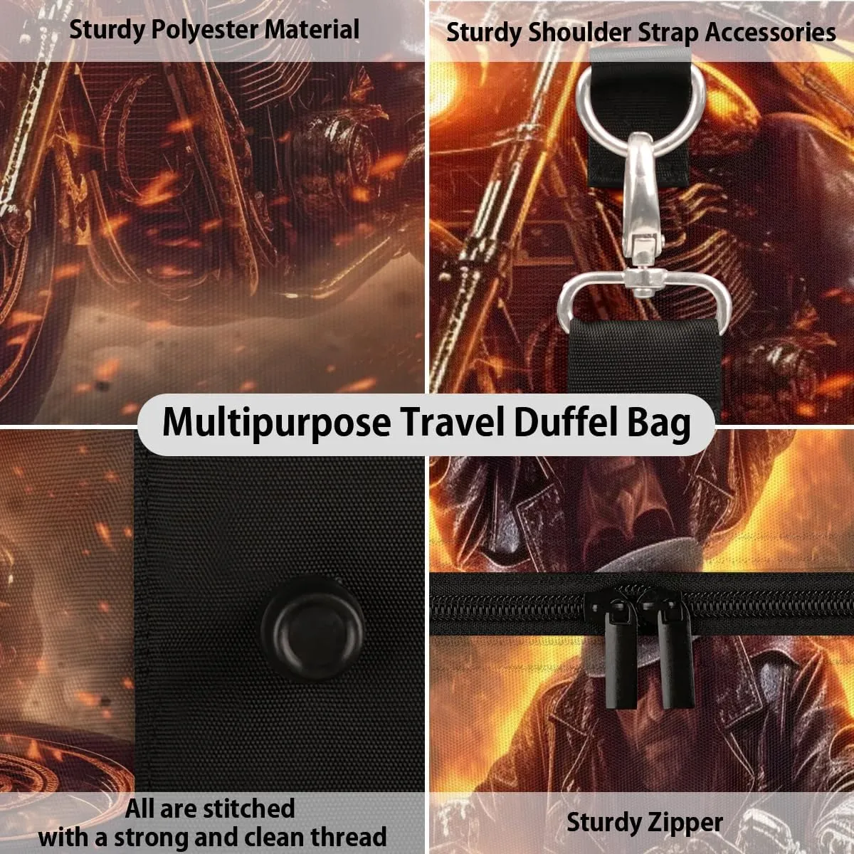Classic Motorcycle Travel Duffel Bag for Women Men Waterproof Foldable Overnight Weekender Bag Large Capacity Sports Gym Bag