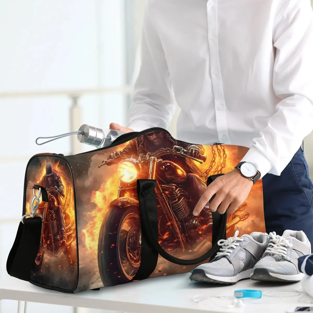 Classic Motorcycle Travel Duffel Bag for Women Men Waterproof Foldable Overnight Weekender Bag Large Capacity Sports Gym Bag