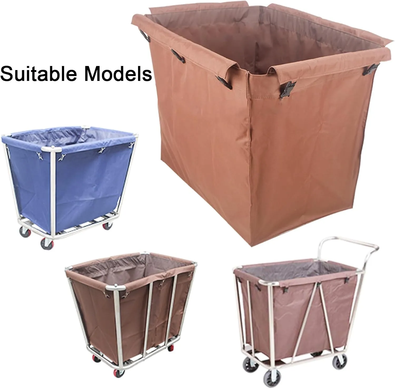 Cleaning Trolley Bag Waterproof Thickened Oxford Cloth, Rolling Laundry Cart Bag Plastic Buckle Design Easy Installation Lightweight, Large Capacity Design Strong Applicability(Brown,83x63x58cm/33x25x