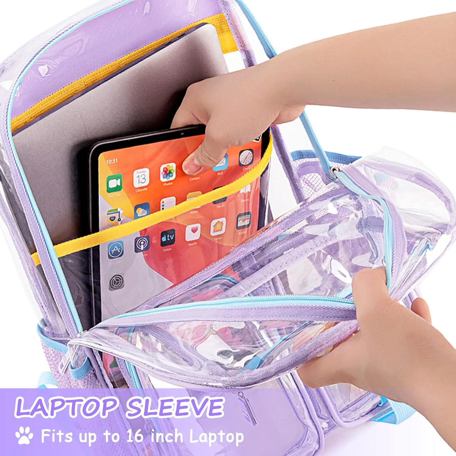 Clear Backpack for School,Heavy Duty PVC Transparent Bookbag for Girls Stadium Approved See Through Backpack