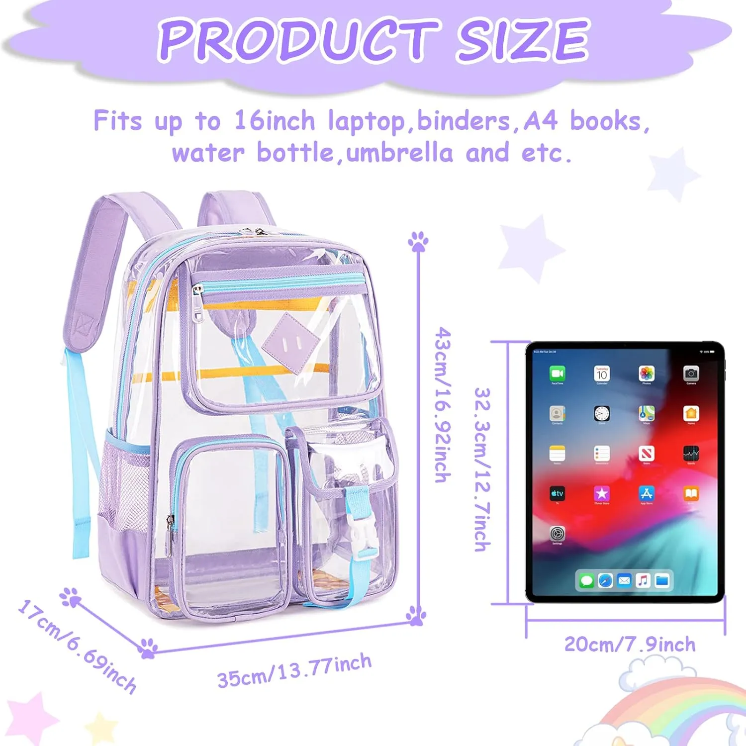 Clear Backpack for School,Heavy Duty PVC Transparent Bookbag for Girls Stadium Approved See Through Backpack
