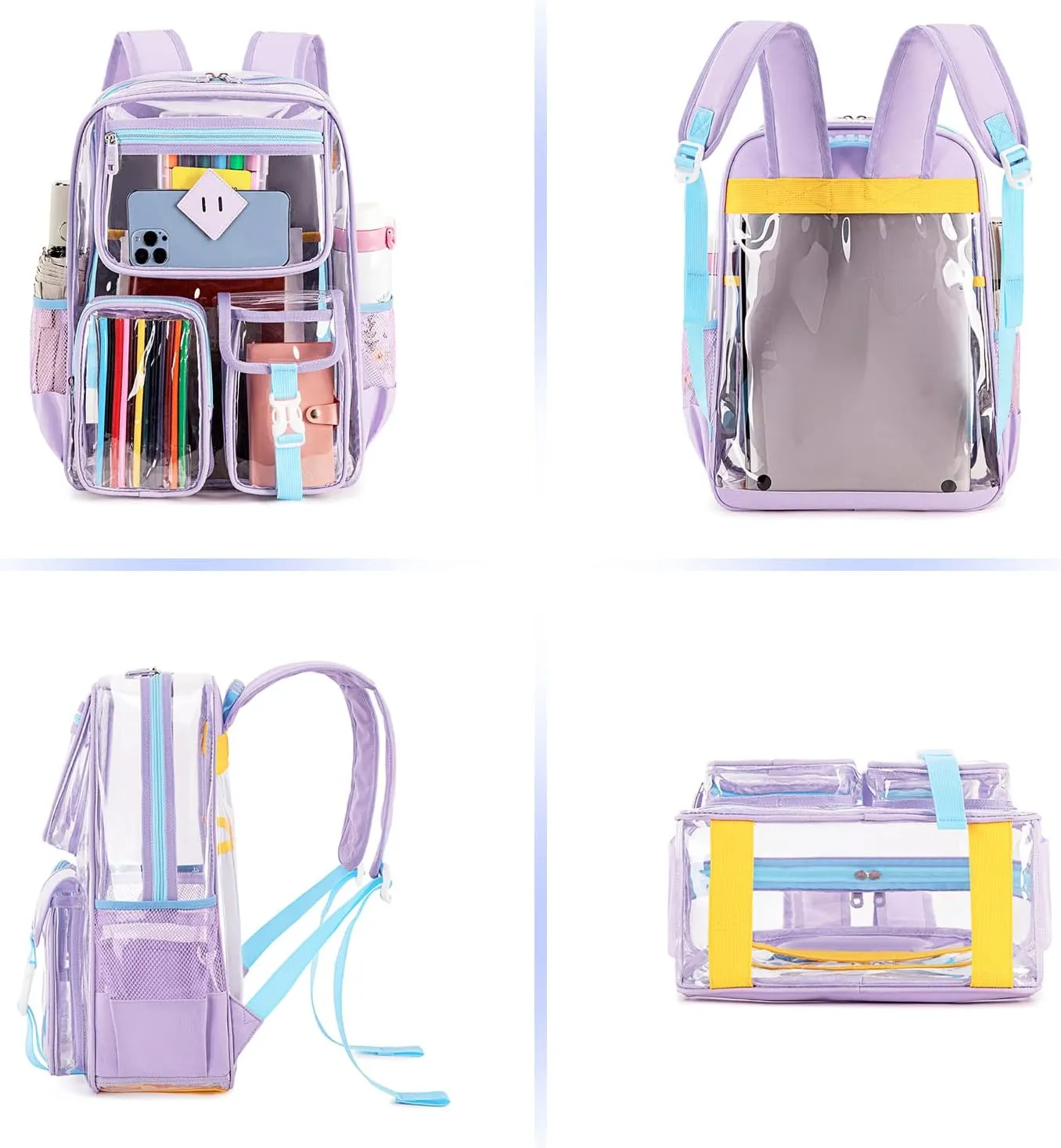 Clear Backpack for School,Heavy Duty PVC Transparent Bookbag for Girls Stadium Approved See Through Backpack
