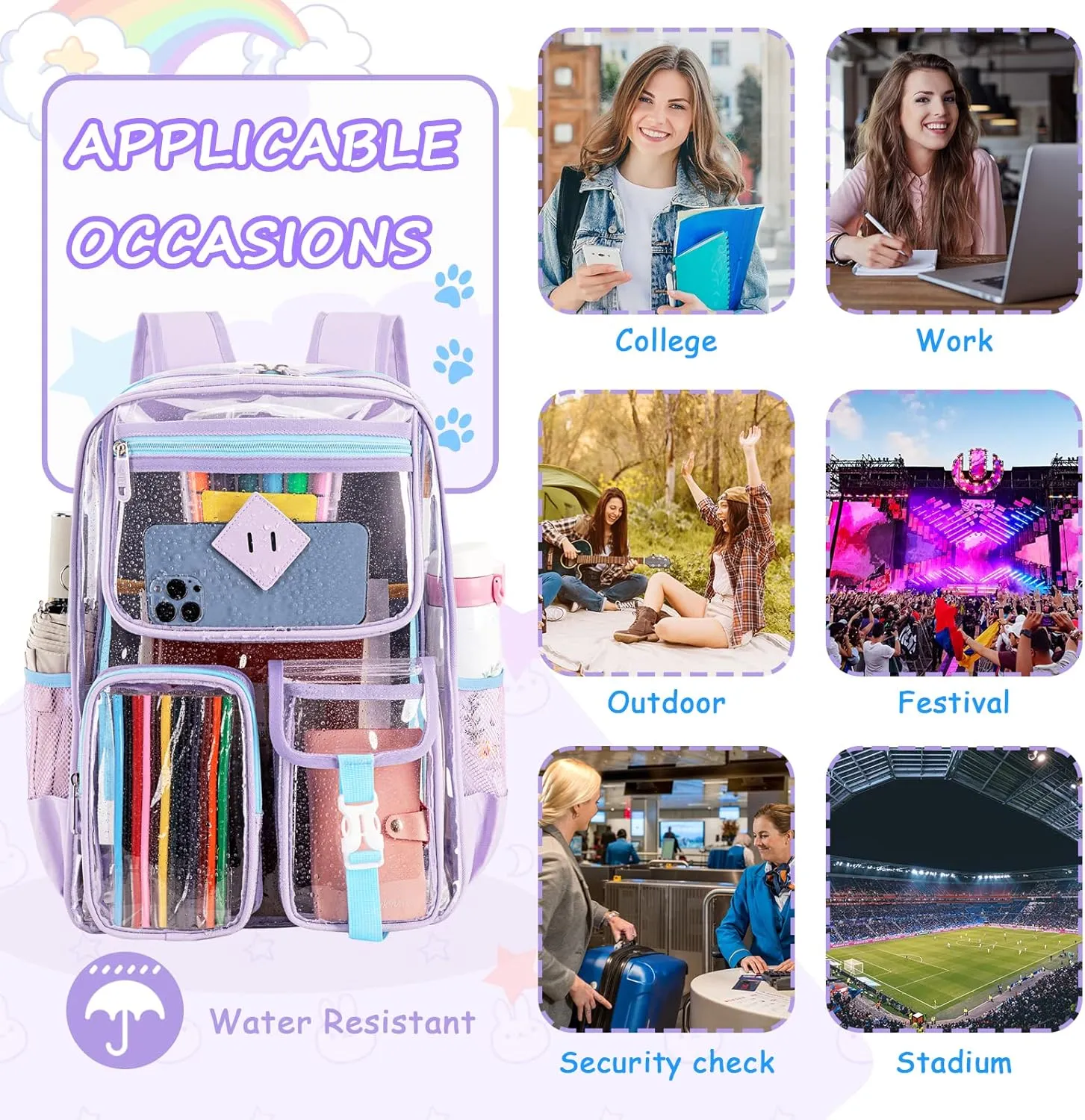 Clear Backpack for School,Heavy Duty PVC Transparent Bookbag for Girls Stadium Approved See Through Backpack