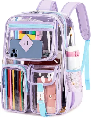 Clear Backpack for School,Heavy Duty PVC Transparent Bookbag for Girls Stadium Approved See Through Backpack