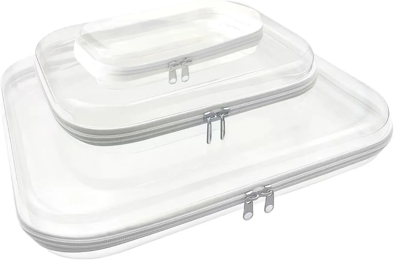 Clear Hard Plastic Zipper Case,3Pcs clear zipper case，Professional Grade Plastic Transparent Storage Box, Toiletry Pouch, Travel Organizer, Cosmetic Bag(M/L/XL)