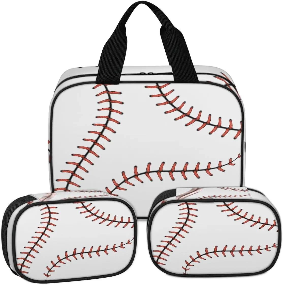 Clear Makeup Bag for Women Men, 3Pcs Transparent Cosmetic Bags Waterpoof Toiletries Set Portable Toiletry Bags with Zipper for Travel Bathroom(Baseball)