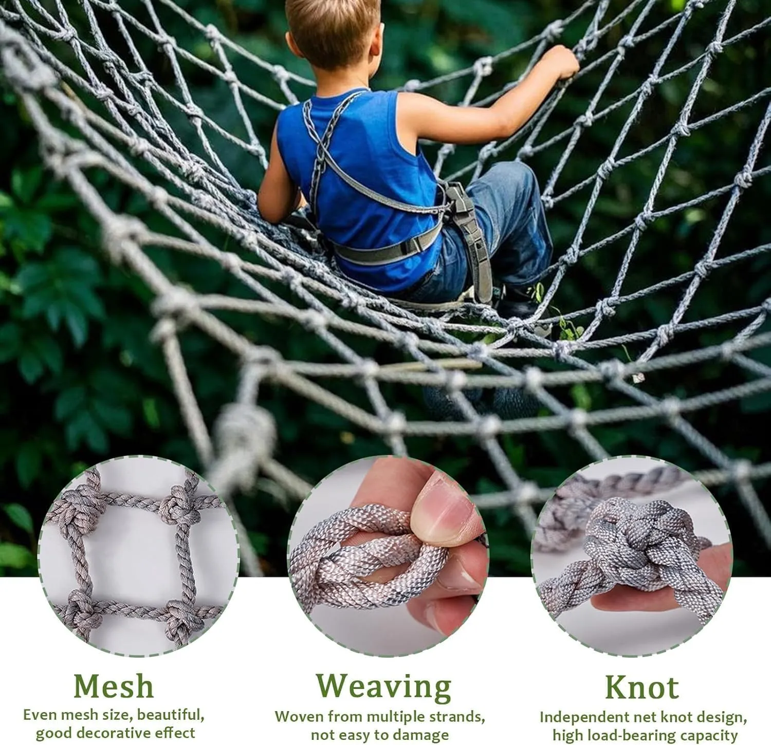 Climbing Frame Net for Kids - Heavy-Duty Hemp Rope Netting,Outdoor Play Equipment, Cargo Climbing Nets, Jungle Gym, Treehouse Ladder, Obstacle Course(26.2 * 27.9ft)