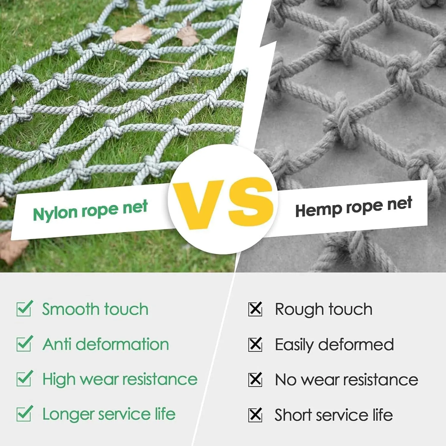 Climbing Frame Net for Kids - Heavy-Duty Hemp Rope Netting,Outdoor Play Equipment, Cargo Climbing Nets, Jungle Gym, Treehouse Ladder, Obstacle Course(26.2 * 27.9ft)