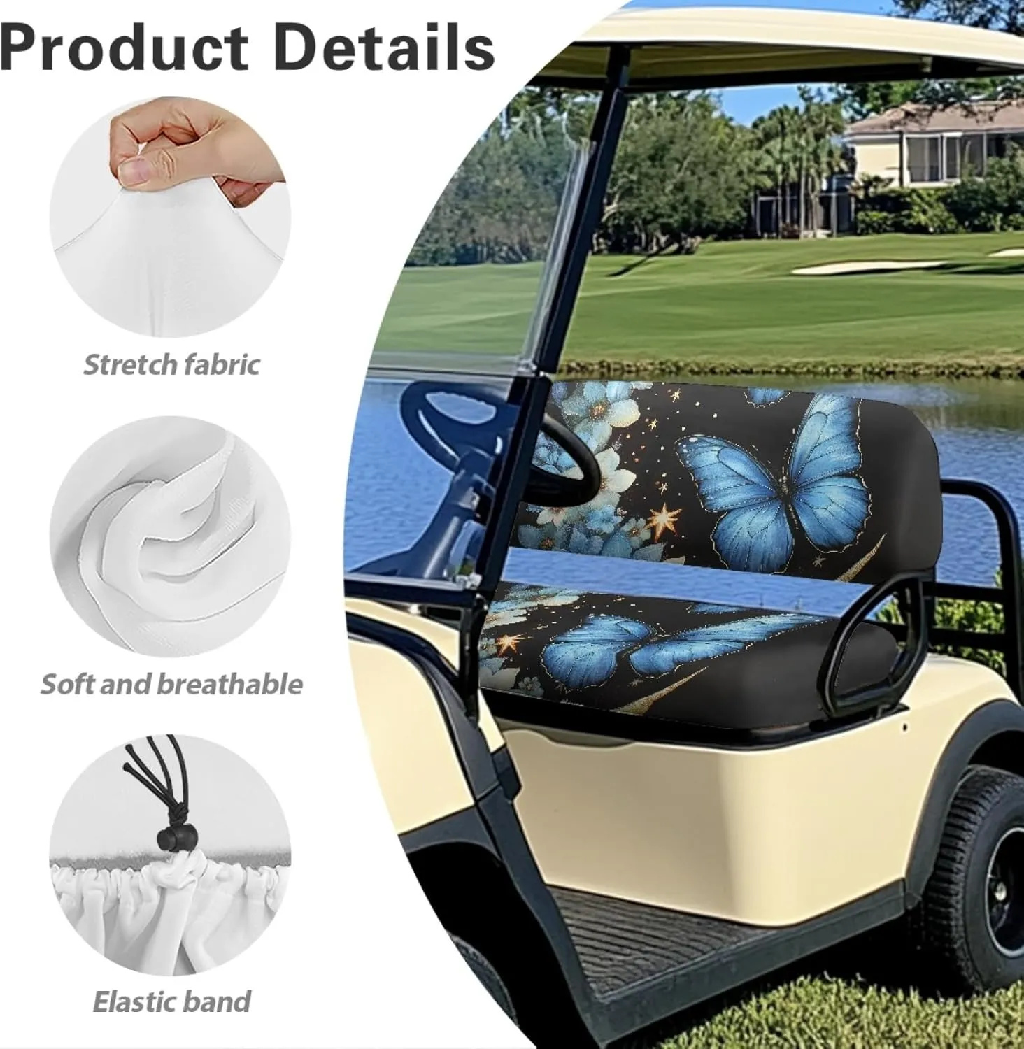 CLOHOMIN 2pcs Golf Cart Seat Bottom Cushion Back Rest Cover for Club Car Sports Golf Travel Sports Golf Cart Seat Cover