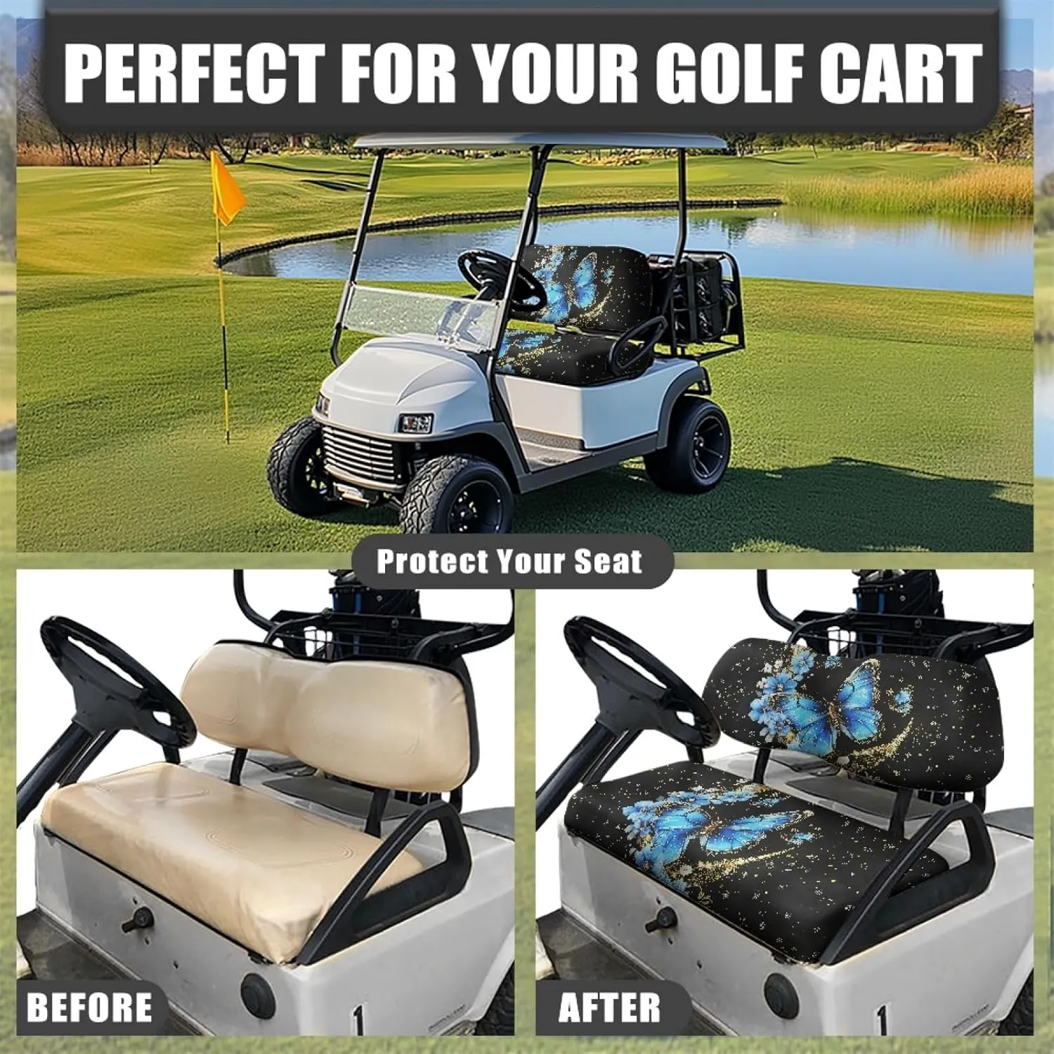 CLOHOMIN 2pcs Golf Cart Seat Bottom Cushion Back Rest Cover for Club Car Sports Golf Travel Sports Golf Cart Seat Cover