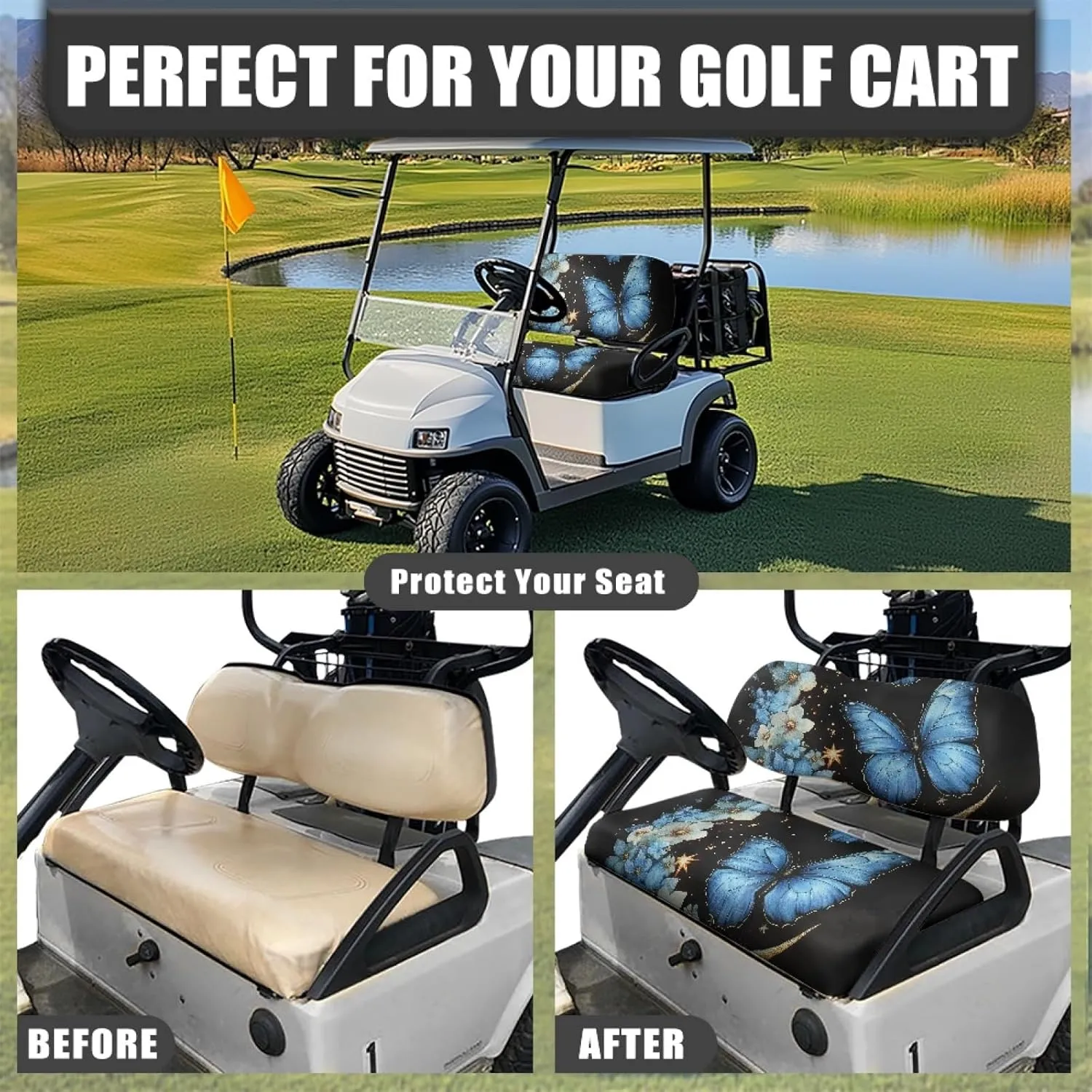 CLOHOMIN 2pcs Golf Cart Seat Bottom Cushion Back Rest Cover for Club Car Sports Golf Travel Sports Golf Cart Seat Cover