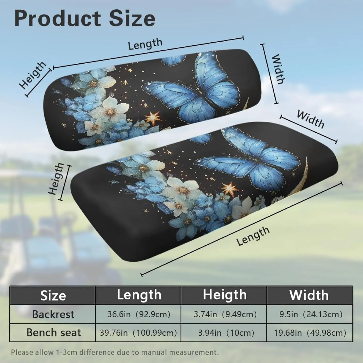 CLOHOMIN 2pcs Golf Cart Seat Bottom Cushion Back Rest Cover for Club Car Sports Golf Travel Sports Golf Cart Seat Cover