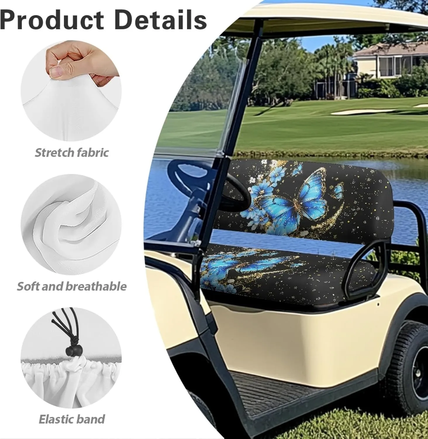 CLOHOMIN 2pcs Golf Cart Seat Bottom Cushion Back Rest Cover for Club Car Sports Golf Travel Sports Golf Cart Seat Cover