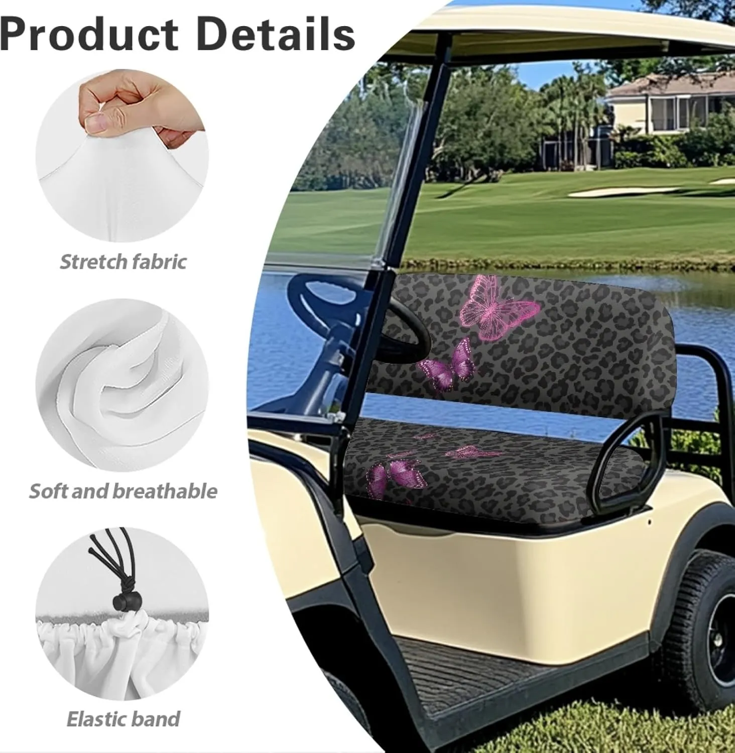 CLOHOMIN 2pcs Golf Cart Seat Bottom Cushion Back Rest Cover for Club Car Sports Golf Travel Sports Golf Cart Seat Cover