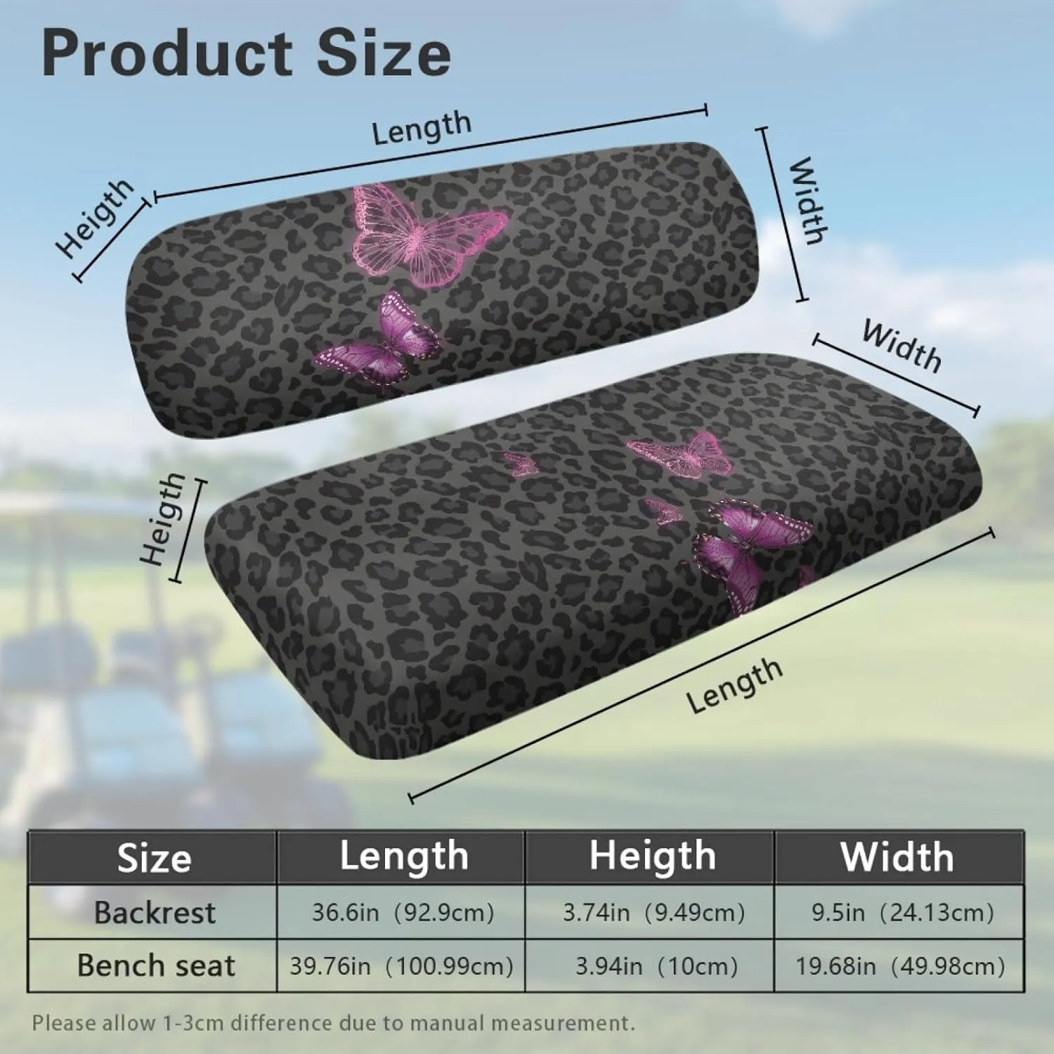 CLOHOMIN 2pcs Golf Cart Seat Bottom Cushion Back Rest Cover for Club Car Sports Golf Travel Sports Golf Cart Seat Cover