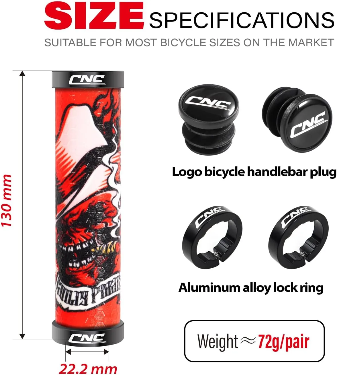 CNC Mountain Bike Handlebar Grips,Silicone Bike Grips for MTB/BMX/Bicycle-Double Lock on Locking Design Bicycle Handlebar Grips.