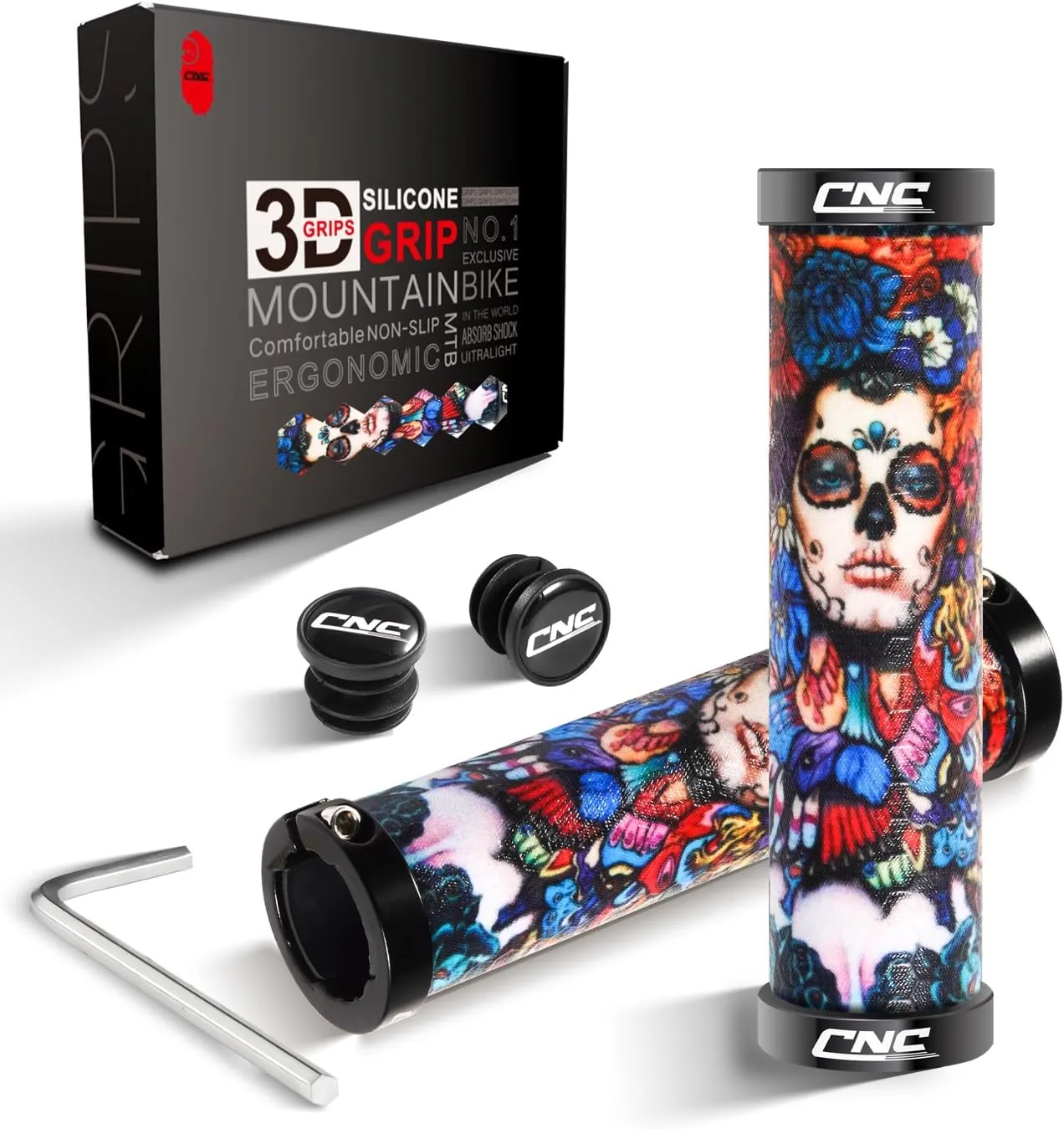 CNC Mountain Bike Handlebar Grips,Silicone Bike Grips for MTB/BMX/Bicycle-Double Lock on Locking Design Bicycle Handlebar Grips.